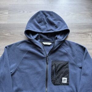 Outdoor Research Hoodie Mens M Blue Full Zip Trail Mix Grid Fleece Hiking